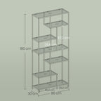 Bookcase with 6 levels, plank with shelters made of tempered glass, standing plank
