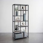 Bookcase with 6 levels, plank with shelters made of tempered glass, standing plank