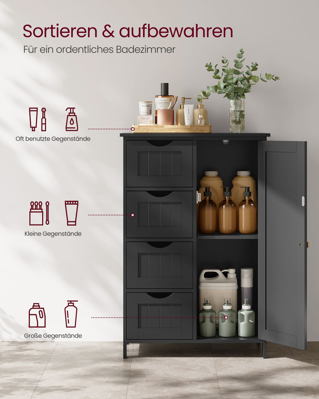 Bathroom furniture - 4 drawers - 30 × 55 × 82 cm - ink black