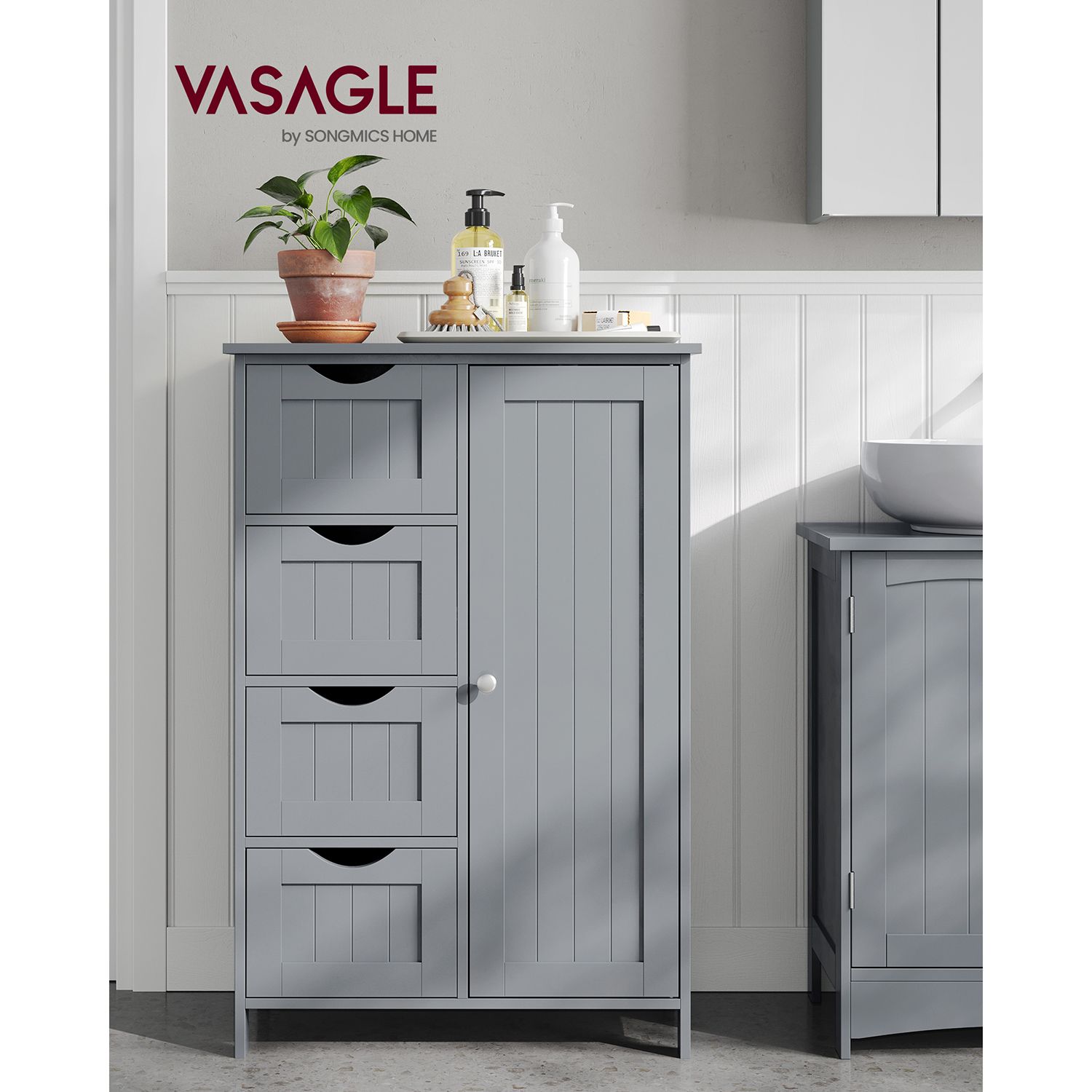 Narrow cupboard - Bathroom cabinet - With 4 drawers - Gray