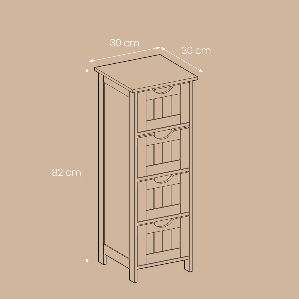 Bathroom cabinet, bathroom cabinet, side cupboard with 4 drawers