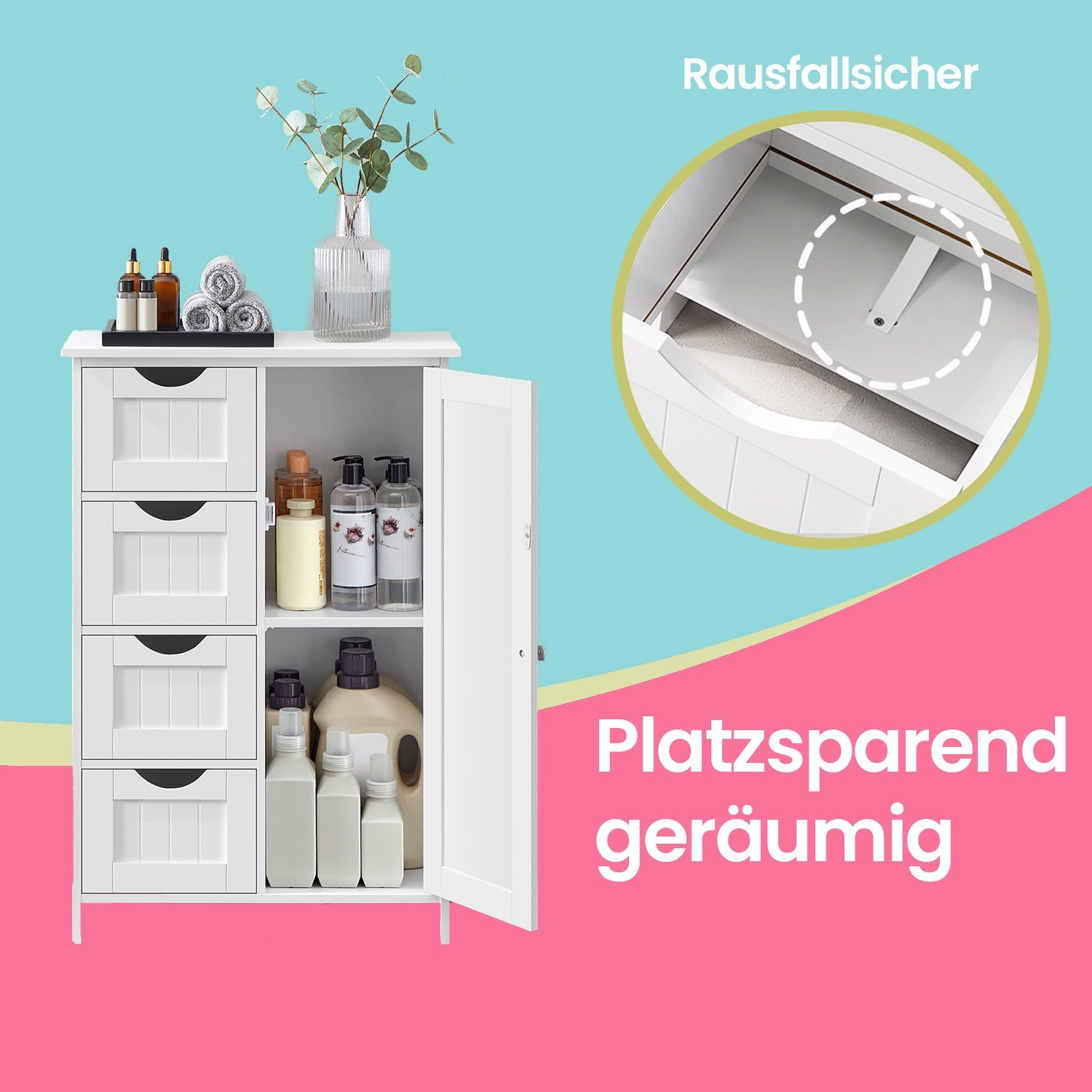 Bathroom cabinet - narrow side cupboard for bathroom, modern design