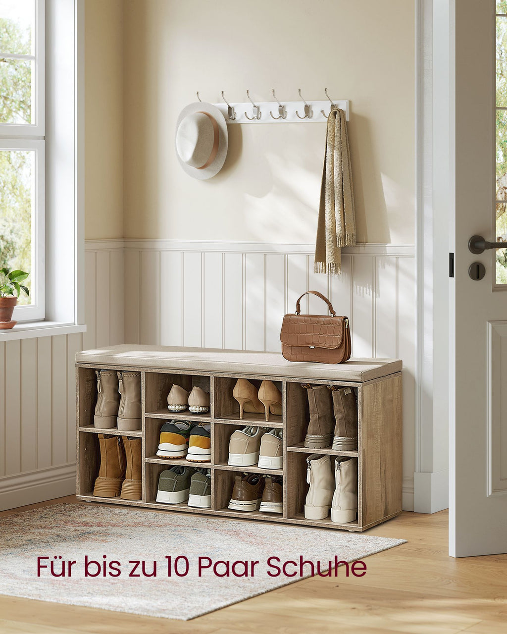 Shoe rack with seating - 30 × 104 × 48 cm - Camelbruin