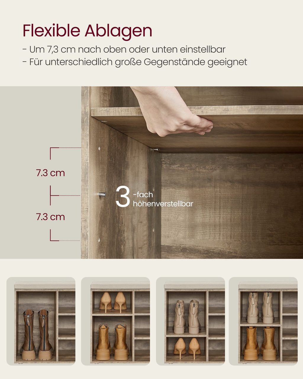 Shoe rack with seating - 30 × 104 × 48 cm - Camelbruin