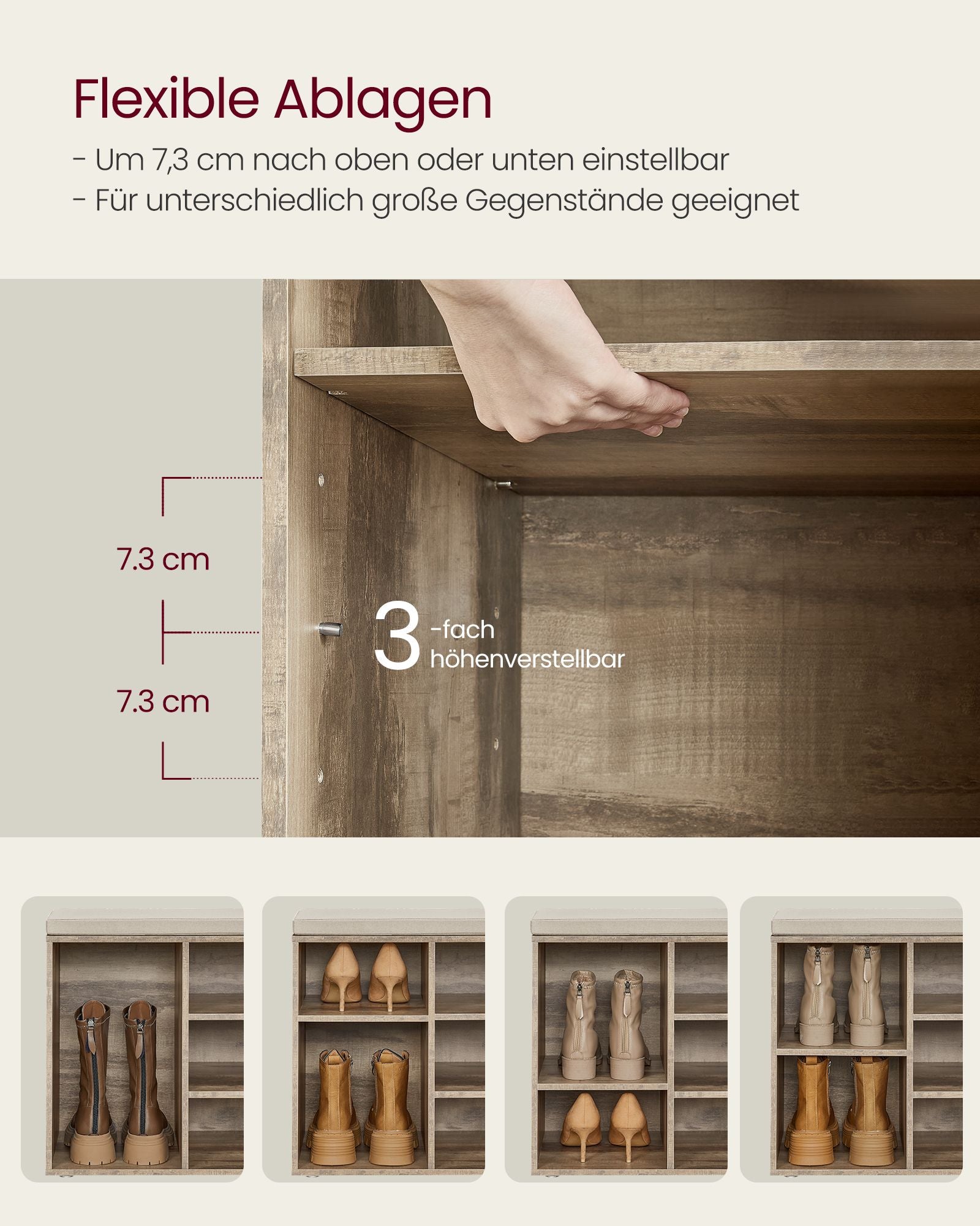 Shoe rack with seating - 30 × 104 × 48 cm - Camelbruin