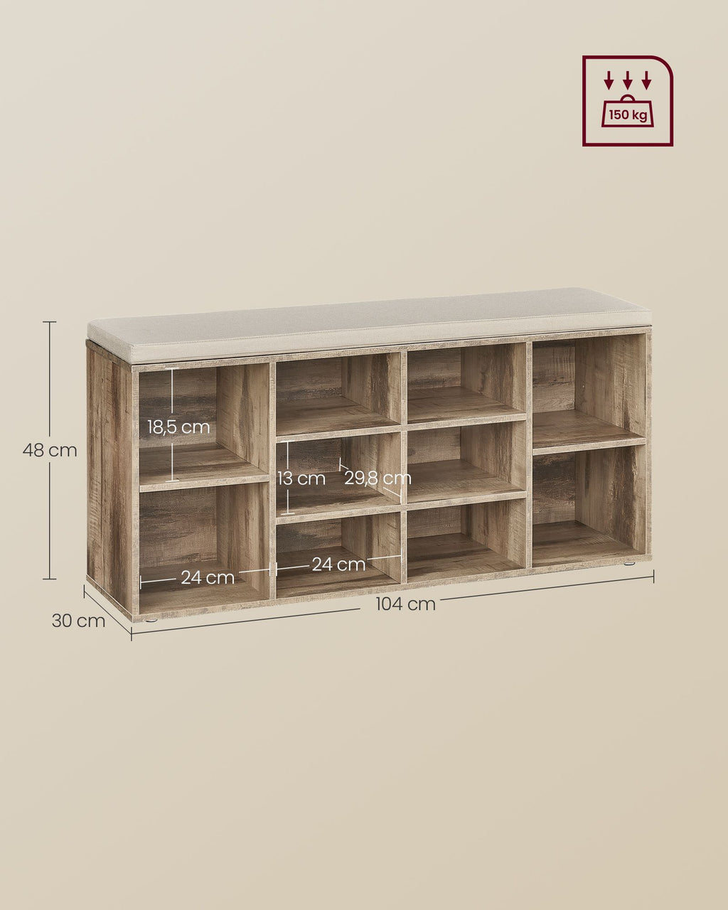 Shoe rack with seating - 30 × 104 × 48 cm - Camelbruin