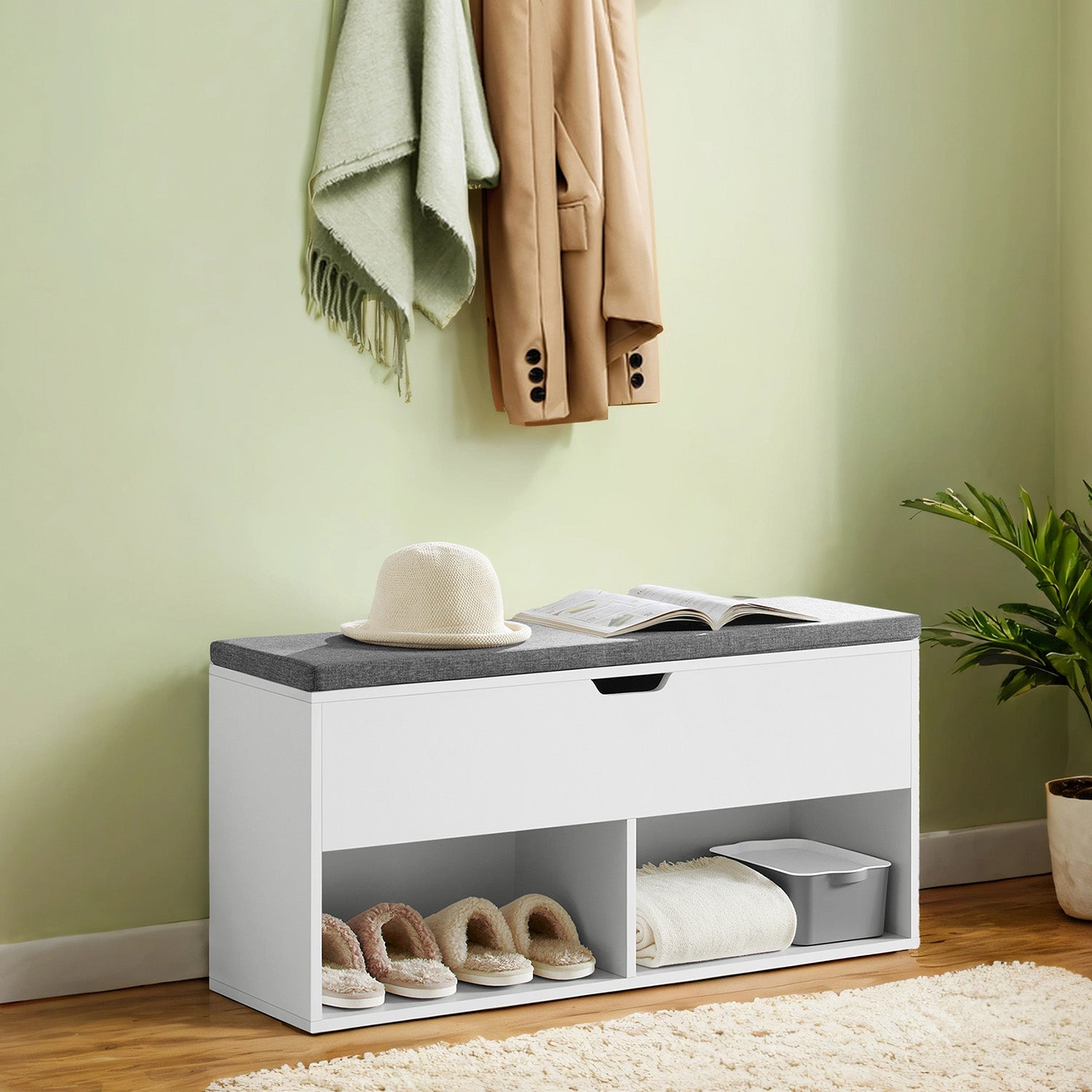 Sofa with 2 compartments, shoe bench with storage space under the lid, 100 x 30 x 48 cm