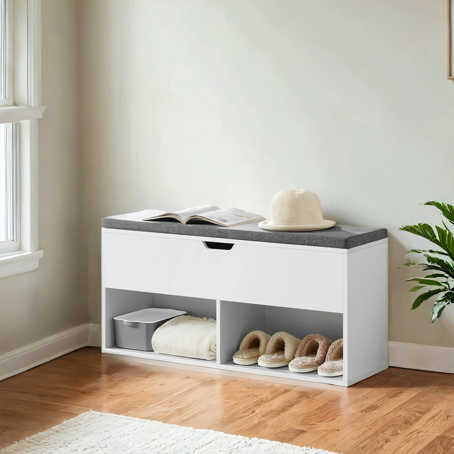 Sofa with 2 compartments, shoe bench with storage space under the lid, 100 x 30 x 48 cm