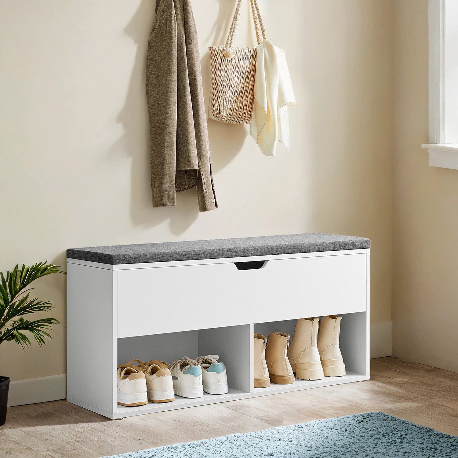 Sofa with 2 compartments, shoe bench with storage space under the lid, 100 x 30 x 48 cm