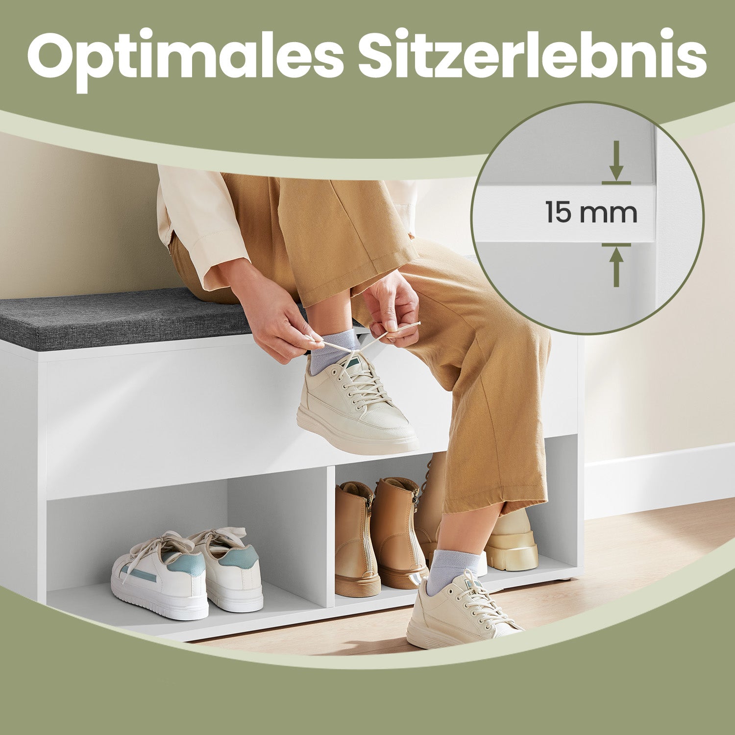 Sofa with 2 compartments, shoe bench with storage space under the lid, 100 x 30 x 48 cm