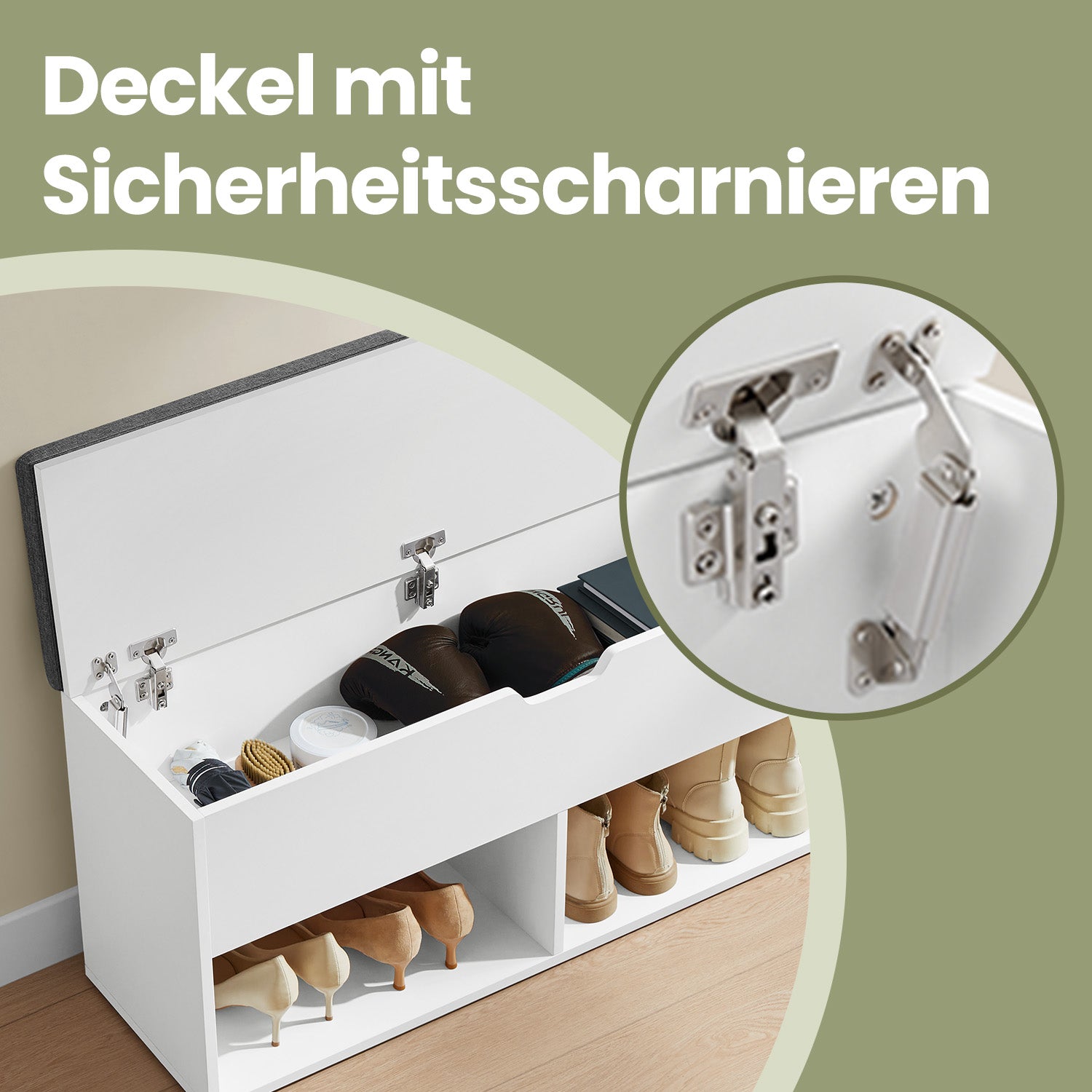 Sofa with 2 compartments, shoe bench with storage space under the lid, 100 x 30 x 48 cm