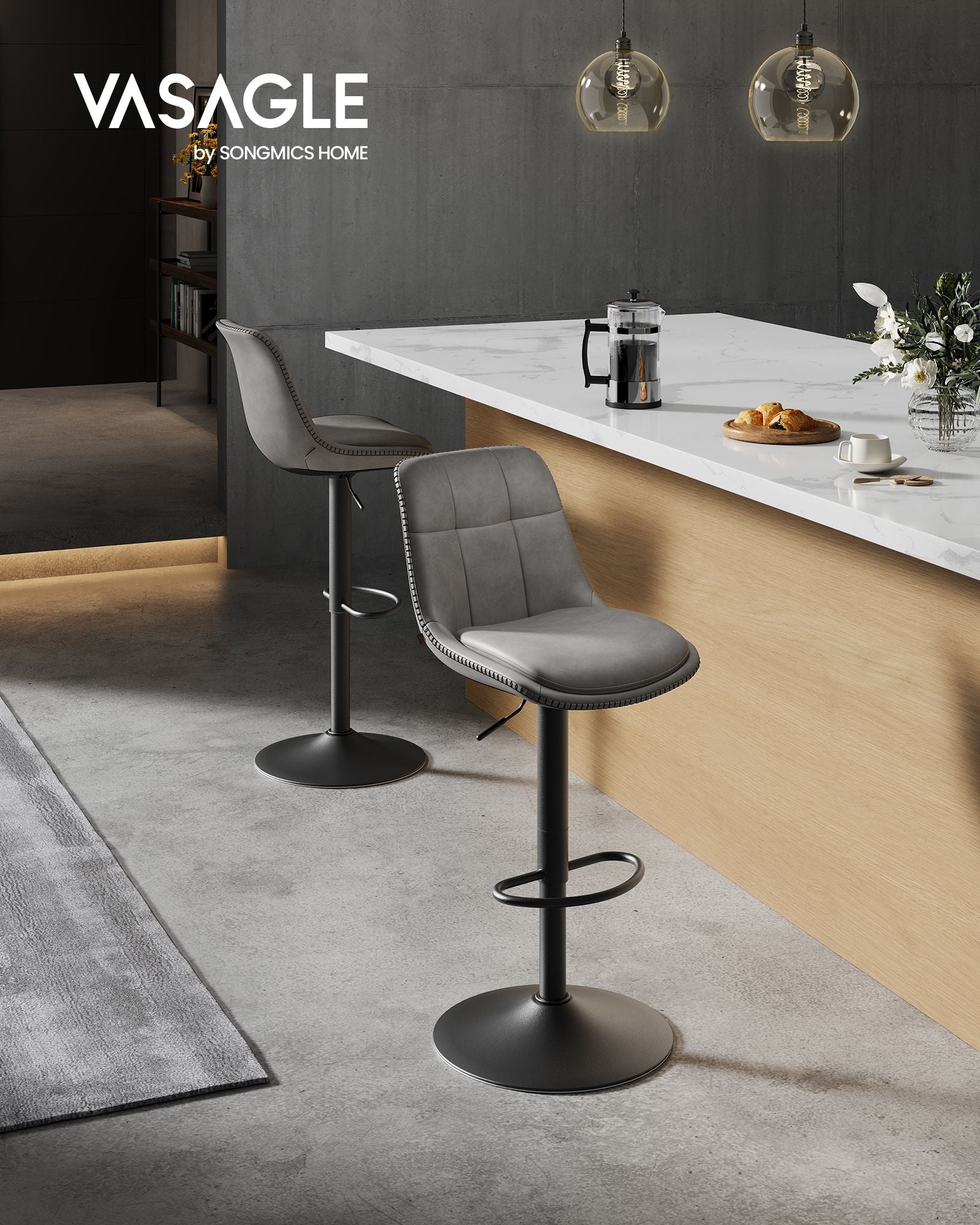 Bar stool - Set of 2 - with footrest - pigeon gray