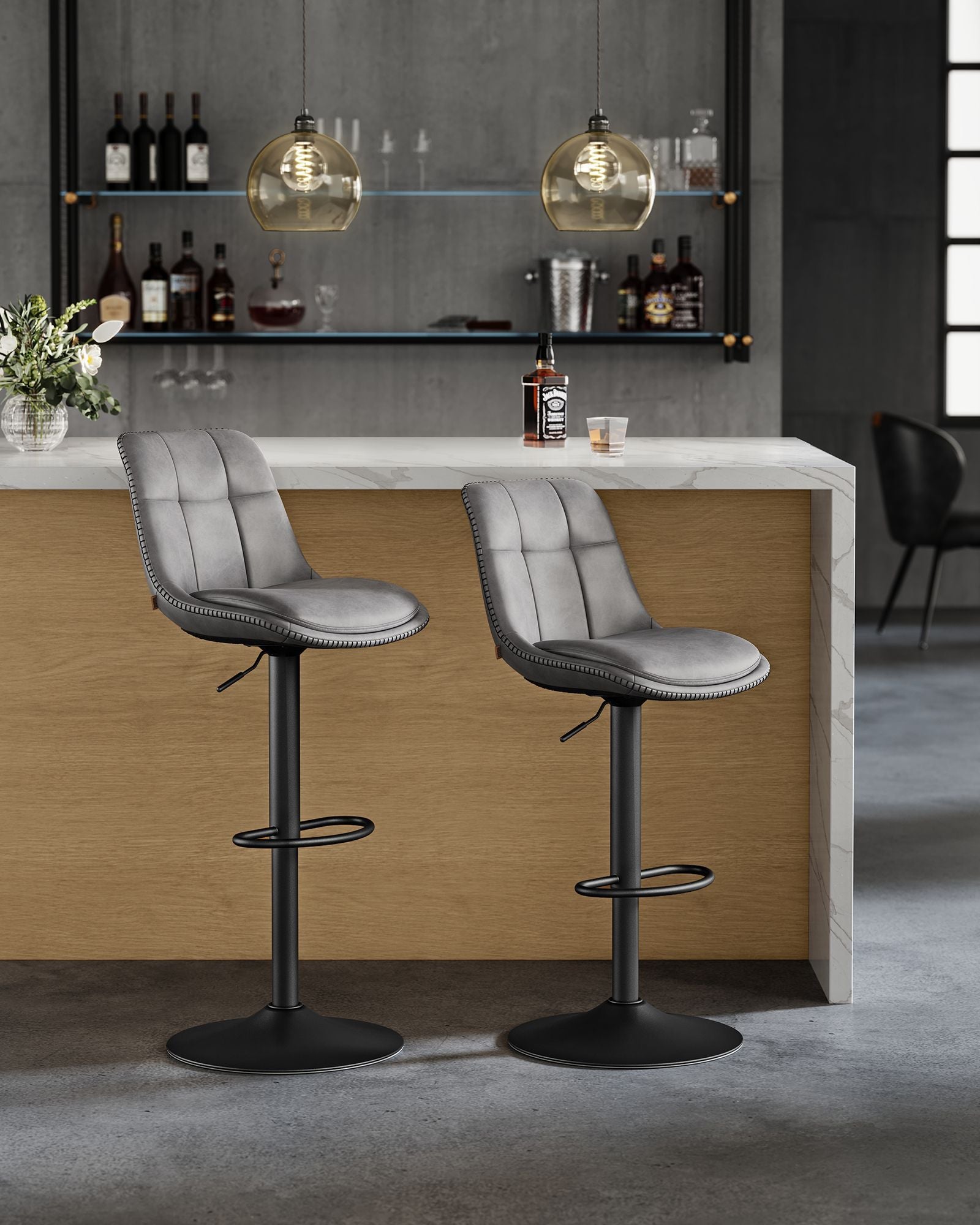 Bar stool - Set of 2 - with footrest - pigeon gray