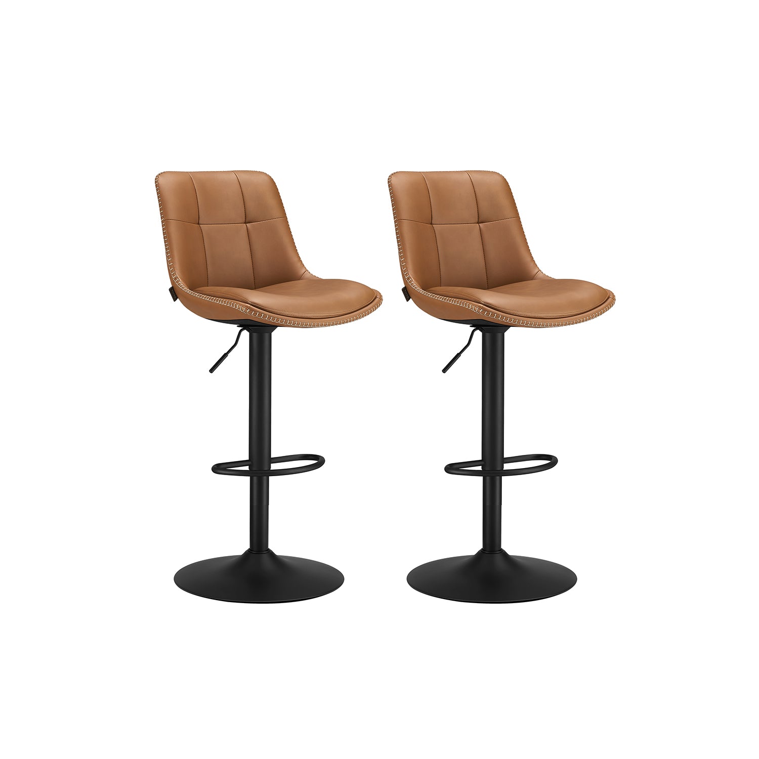 Bar stool - Set of 2 - with backrest - caramel brown