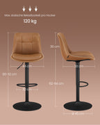 Bar stool - Set of 2 - with backrest - caramel brown