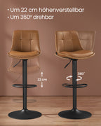 Bar stool - Set of 2 - with backrest - caramel brown
