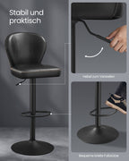 Set of 2 rotating bar stools with backrest ink -black