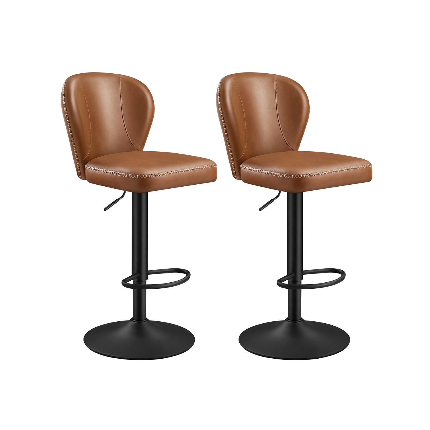 Bar stool set of 2 rotatable with backrest caramel brown