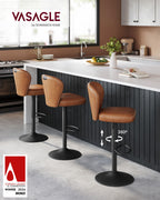 Bar stool set of 2 rotatable with backrest caramel brown