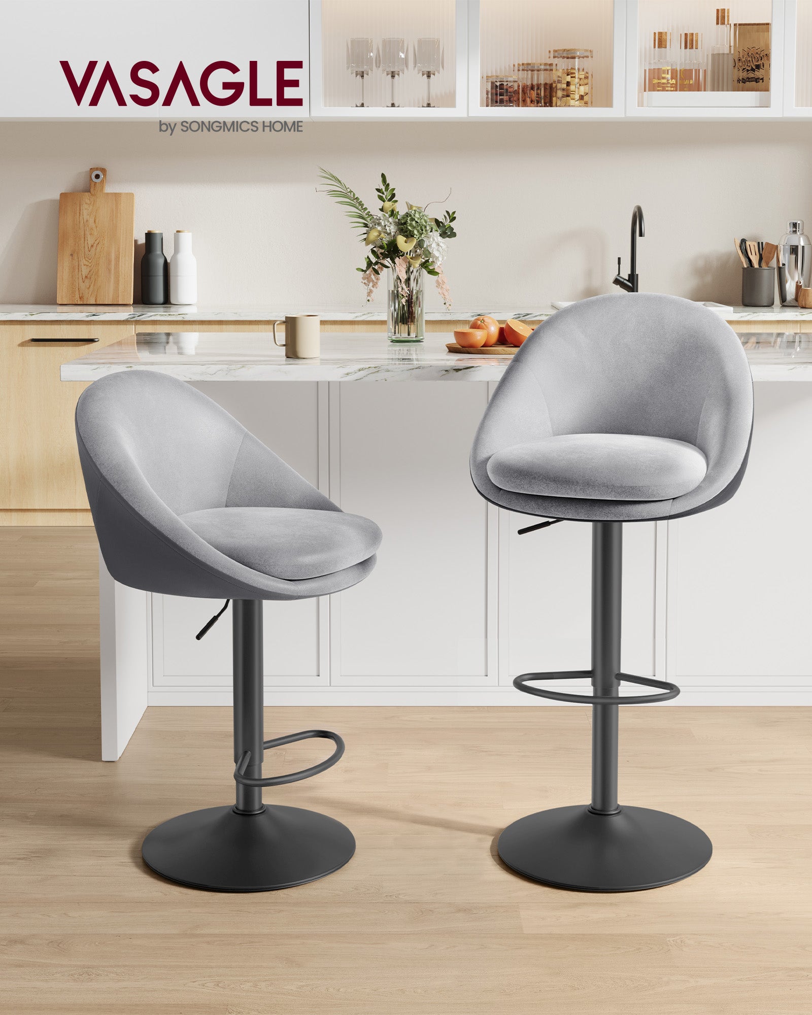Bar stool set of 2 height-adjustable pigeon gray-black-black