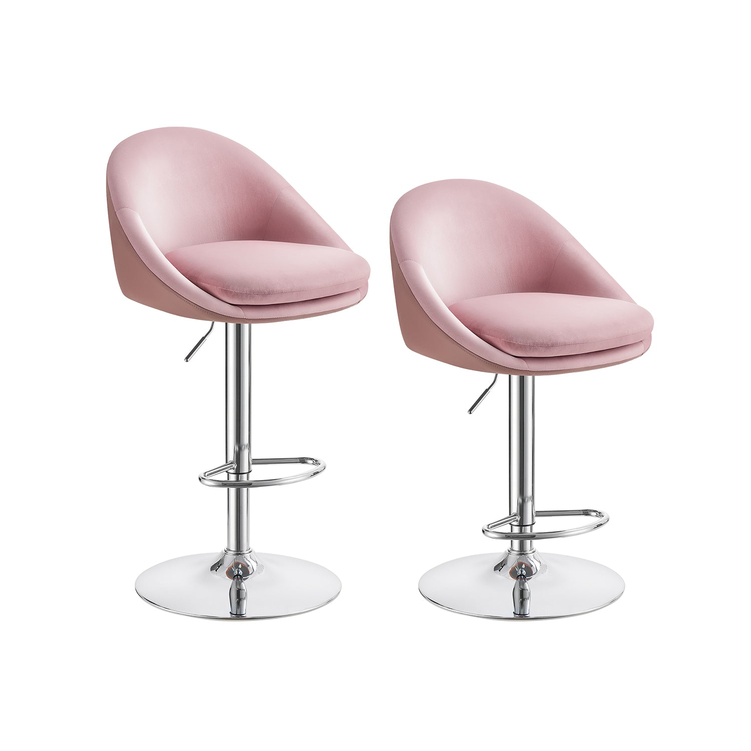 Bar stool - Set of 2 - height adjustable - Pastel pink & silver gray