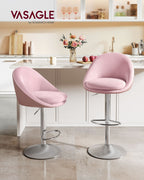 Bar stool - Set of 2 - height adjustable - Pastel pink & silver gray