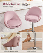 Bar stool - Set of 2 - height adjustable - Pastel pink & silver gray