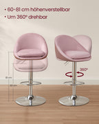 Bar stool - Set of 2 - height adjustable - Pastel pink & silver gray