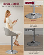 Bar stool set of 2 in height adjustable cream white-silver gray