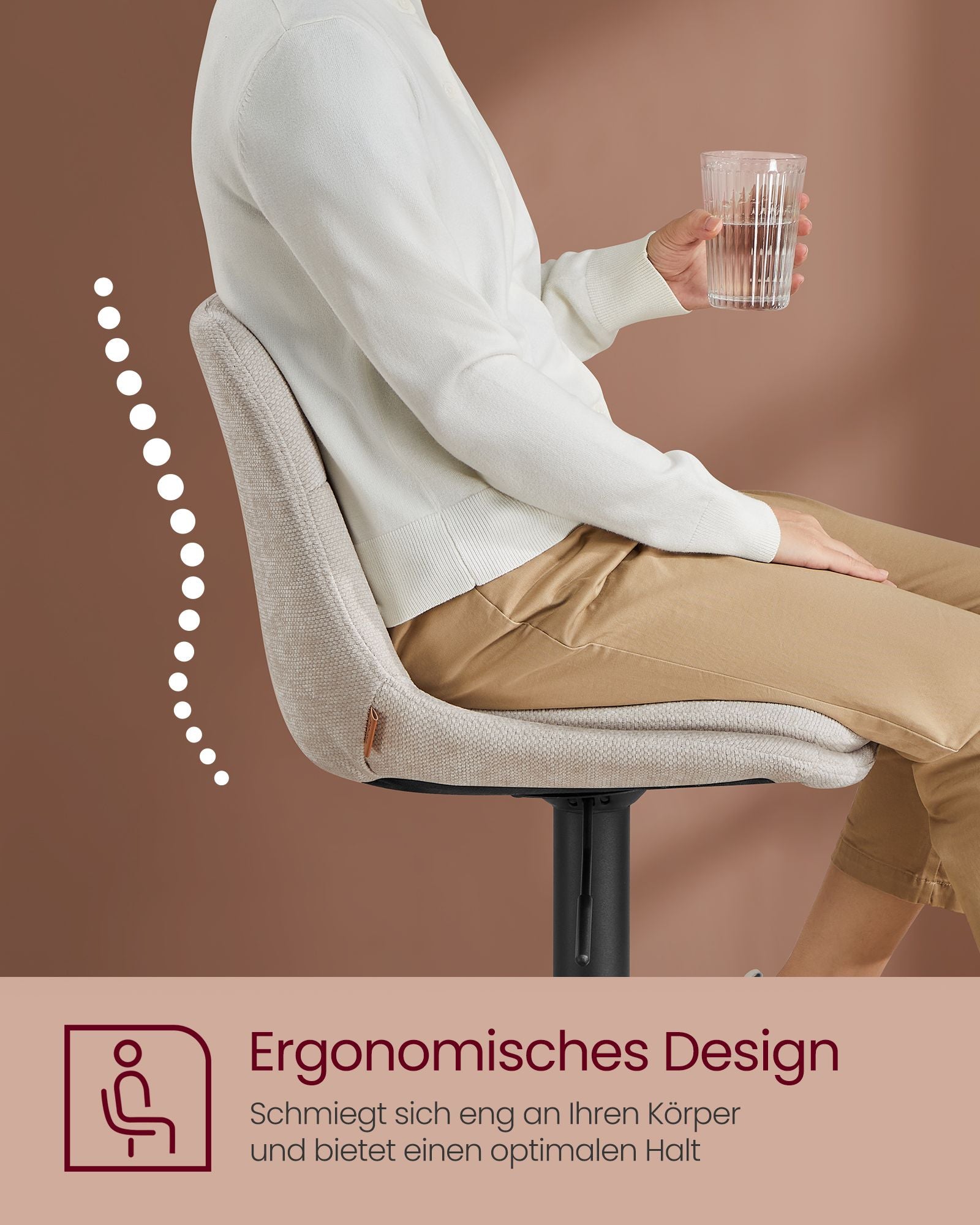 Bar chairs adjustable in height with backrest and footrest cream white