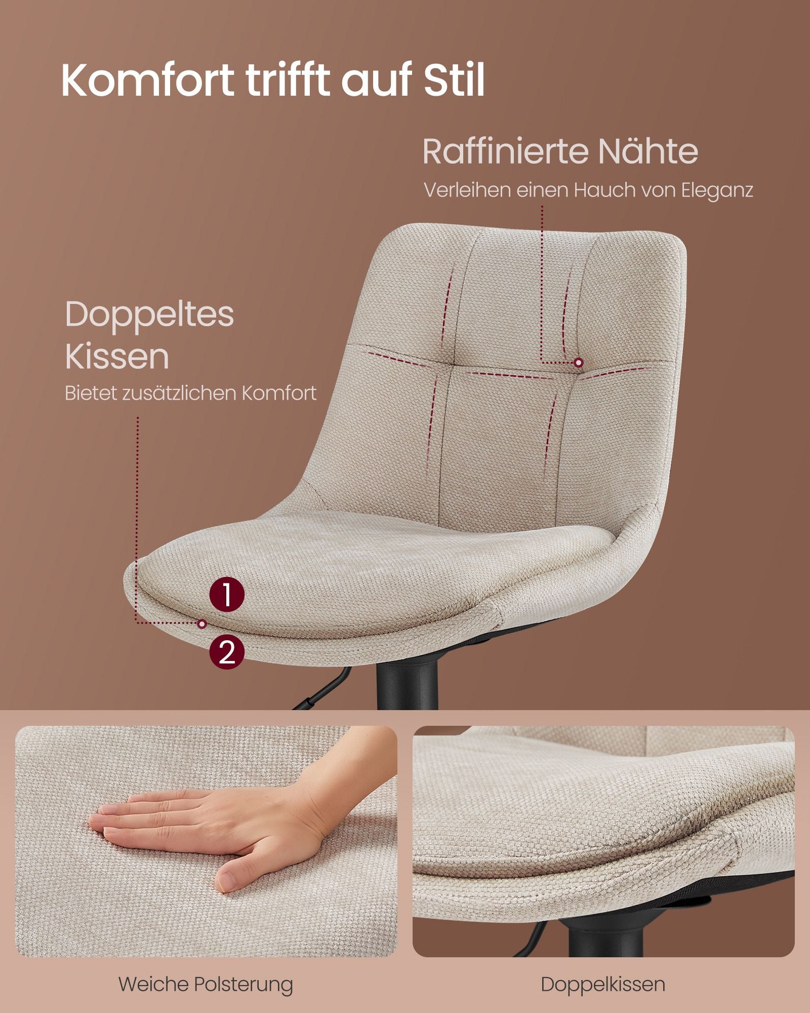 Bar chairs adjustable in height with backrest and footrest cream white