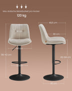 Bar chairs adjustable in height with backrest and footrest cream white