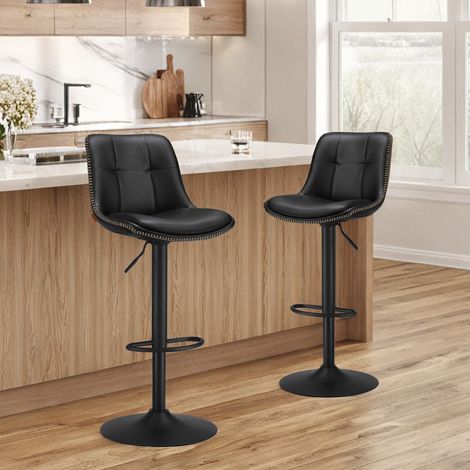 Bar stools - Set of 2 - with backrest - ink black