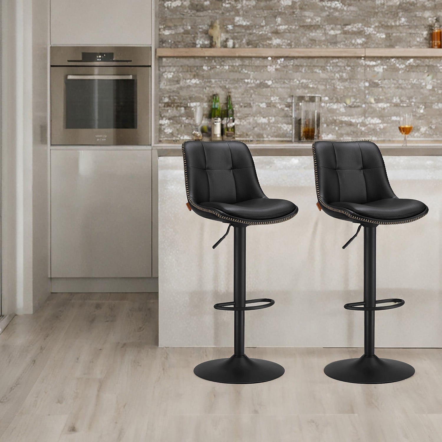 Bar stools - Set of 2 - with backrest - ink black