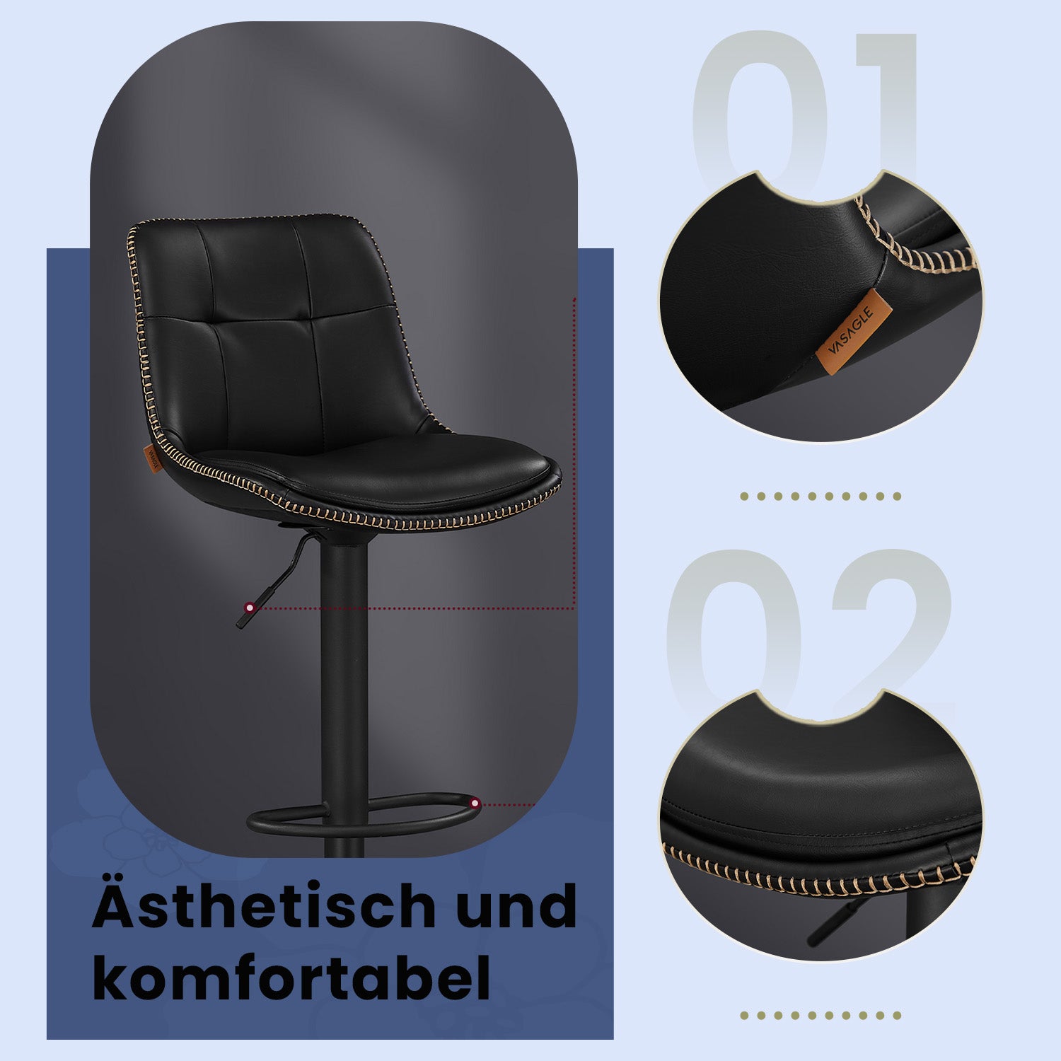 Bar stools - Set of 2 - with backrest - ink black