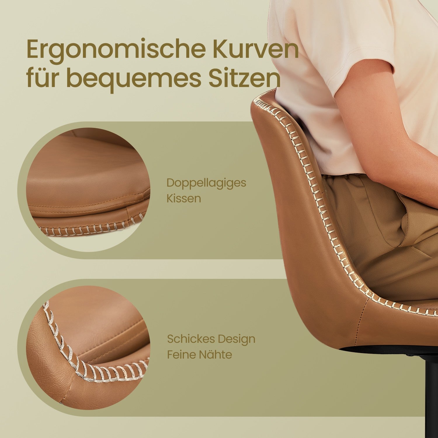 Bar stools - Set of 2 - with backrest - caramel brown
