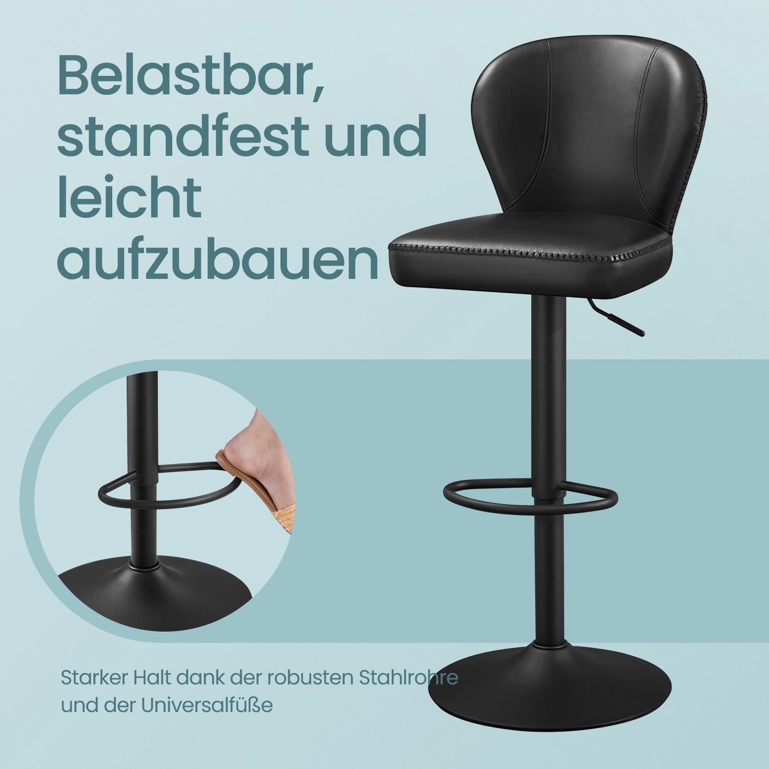 Bar stools - set of 2 - rotatable - with backrest - ink black