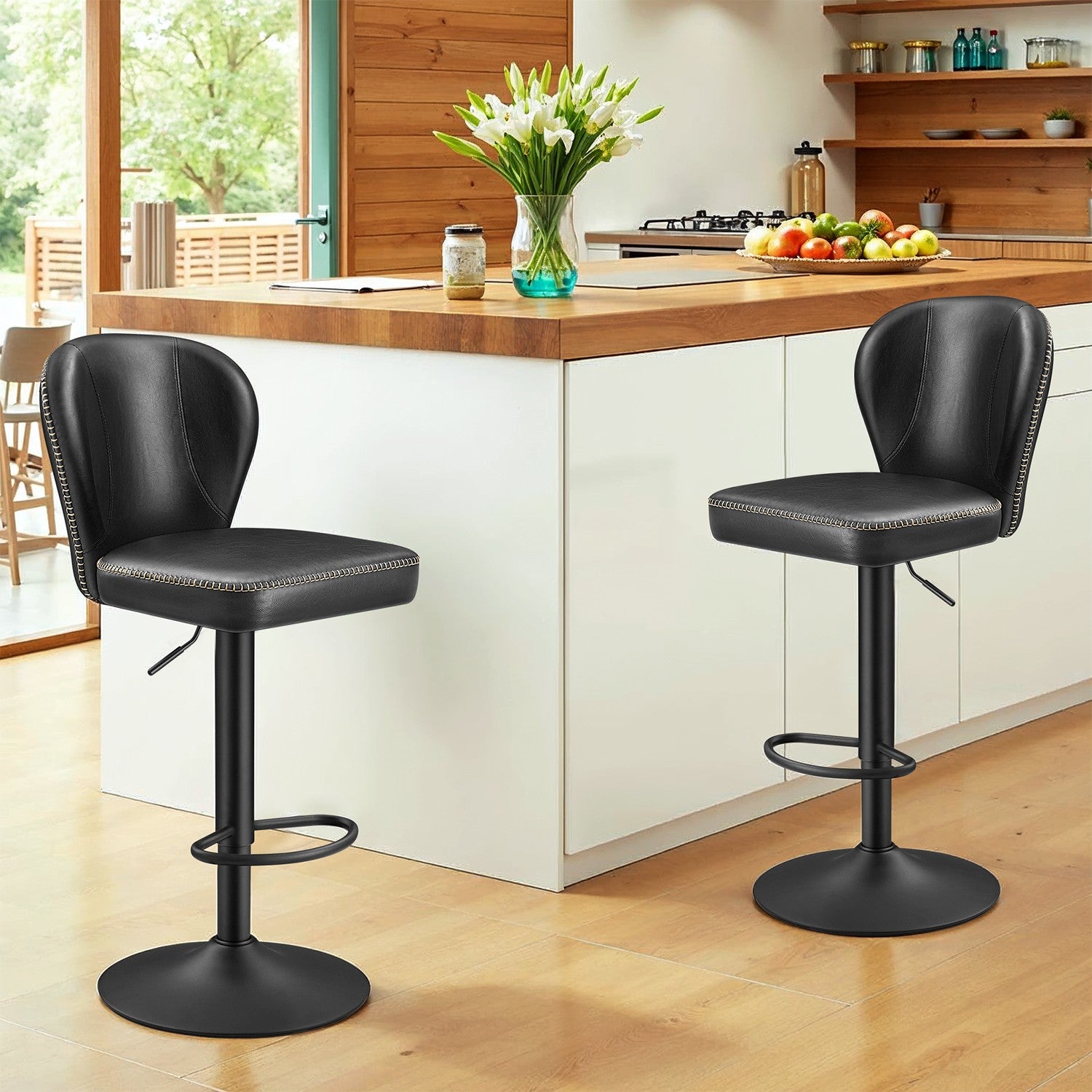 Bar stools - set of 2 - rotatable - with backrest - ink black
