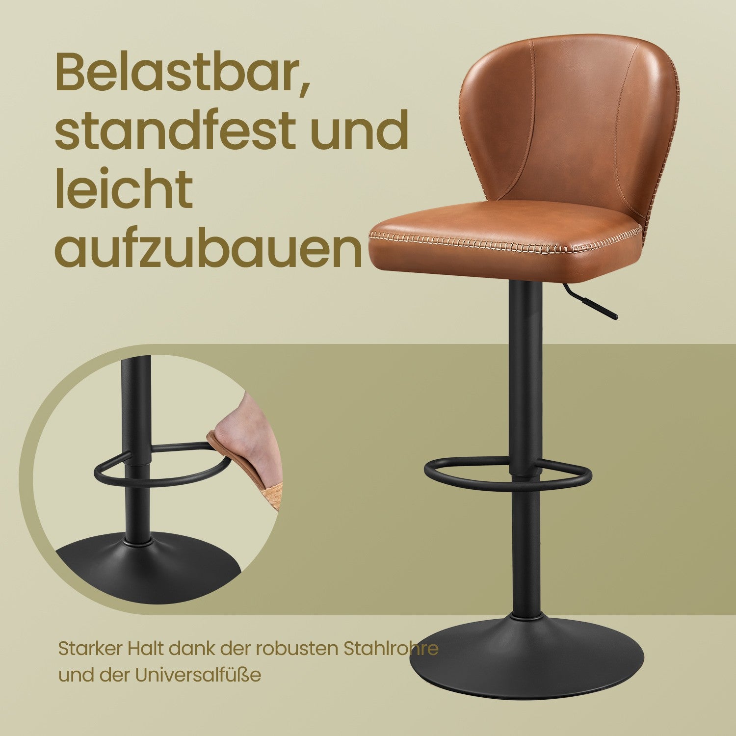 Bar stools - set of 2 - rotatable - with backrest - caramel brown
