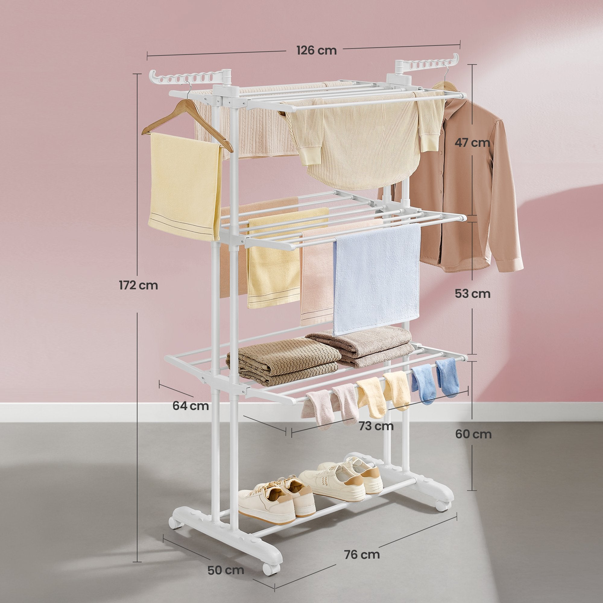 Clothing rack - Draogk 4 Levels - Extendable Wash Rack with Wings - Gray