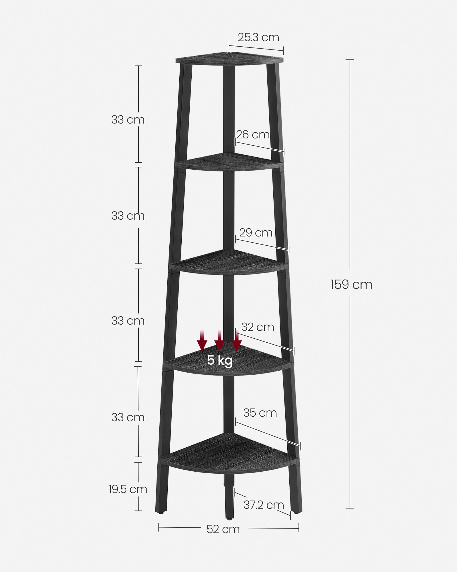 Bookcase 5 levels Industrial Anthracite Gray Mat Black