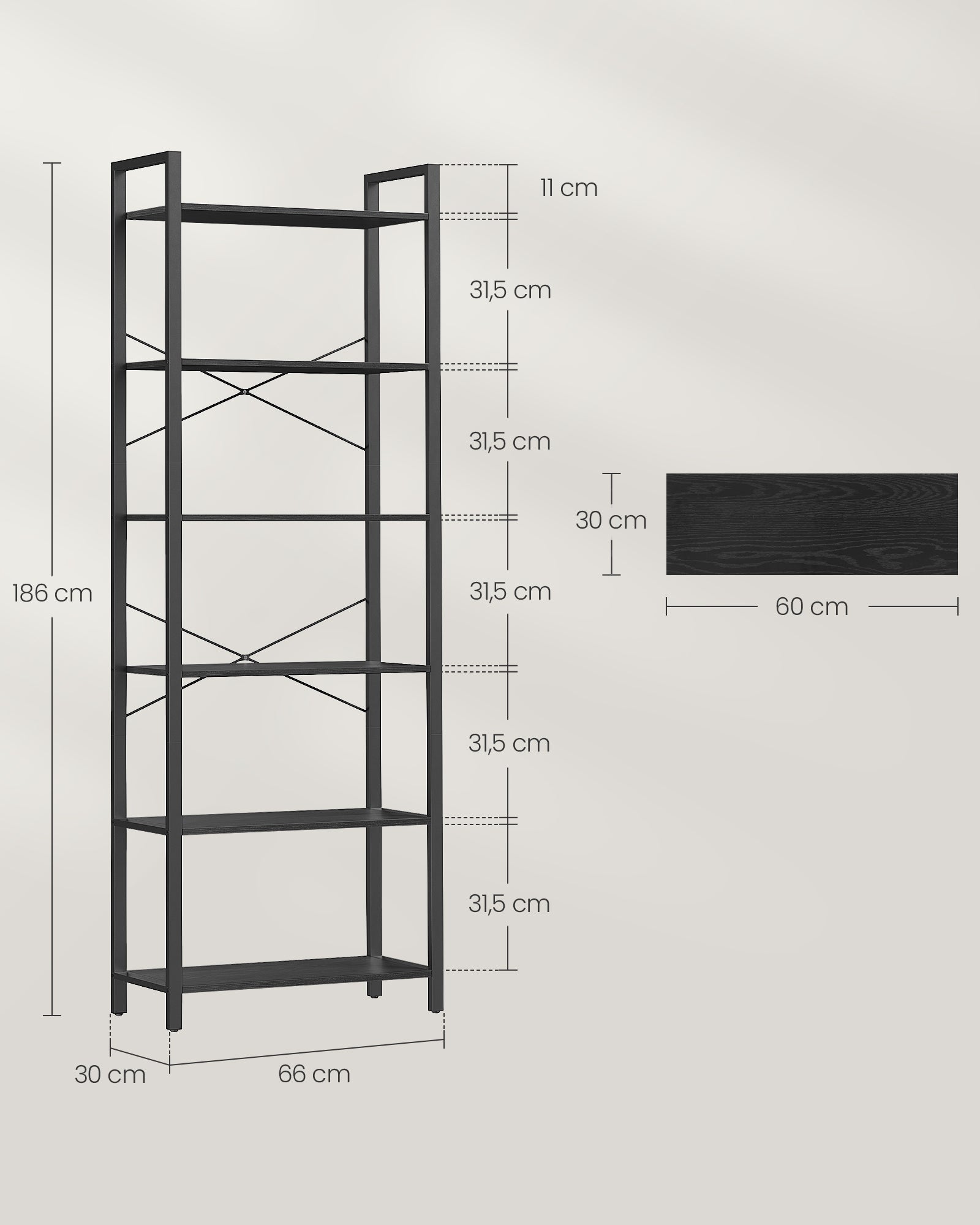 Bookcase - 6 layers - with steel frame