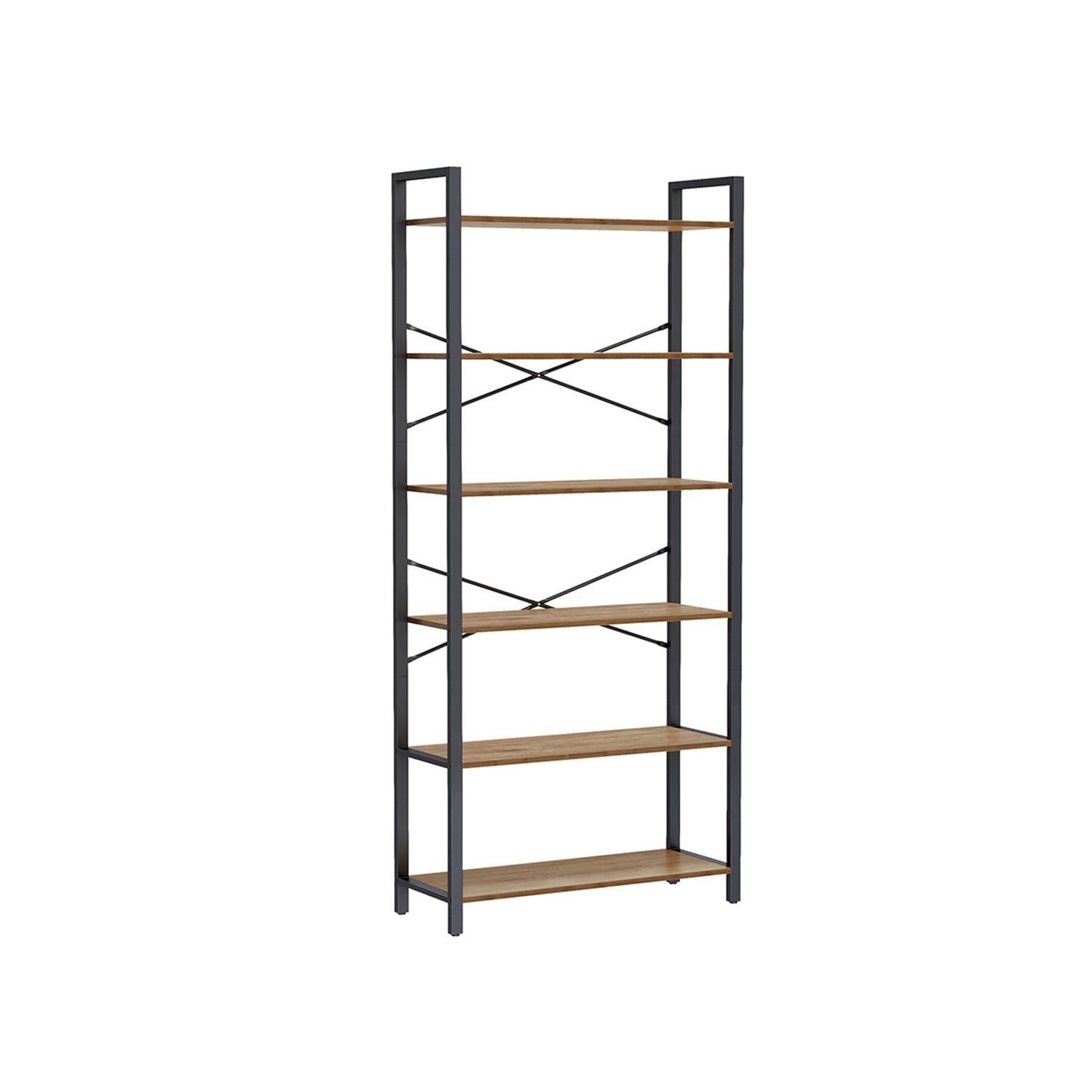Bookcase-6 levels-30 x 80 x 186 cm-Dark walnut-black