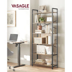 Bookcase-6 levels-30 x 80 x 186 cm-Dark walnut-black