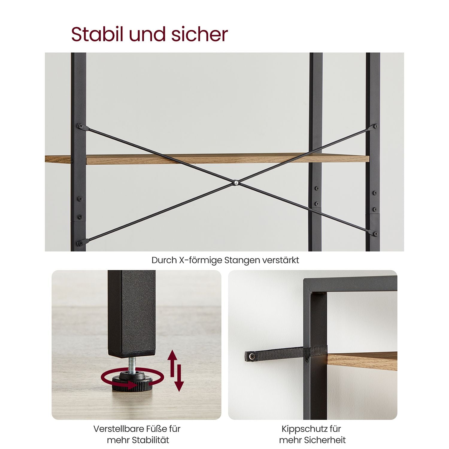 Bookcase-6 levels-30 x 80 x 186 cm-Dark walnut-black