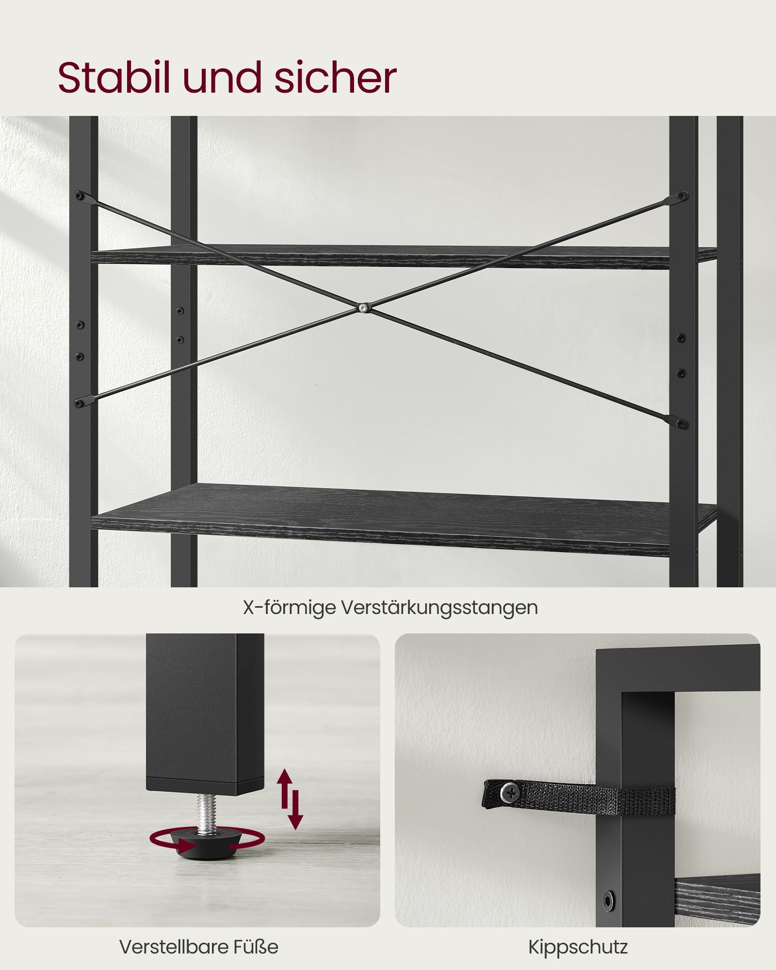 Bookcase-6 Levels-Industrial Design-Ebony-Zwart-Inktzwart