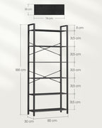 Bookcase-6 Levels-Industrial Design-Ebony-Zwart-Inktzwart