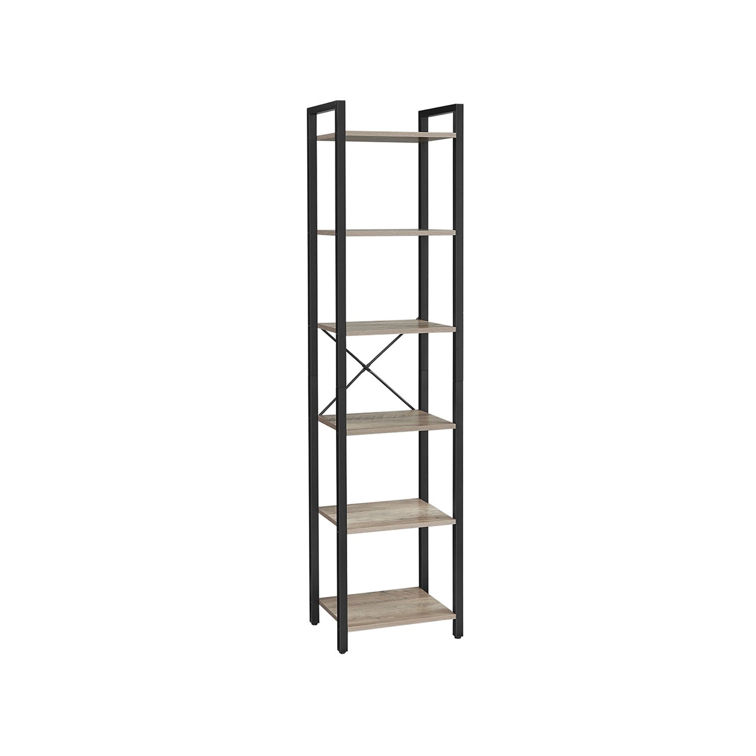 Bookcase-with 6 levels-Open shelves-Greige-Zwart