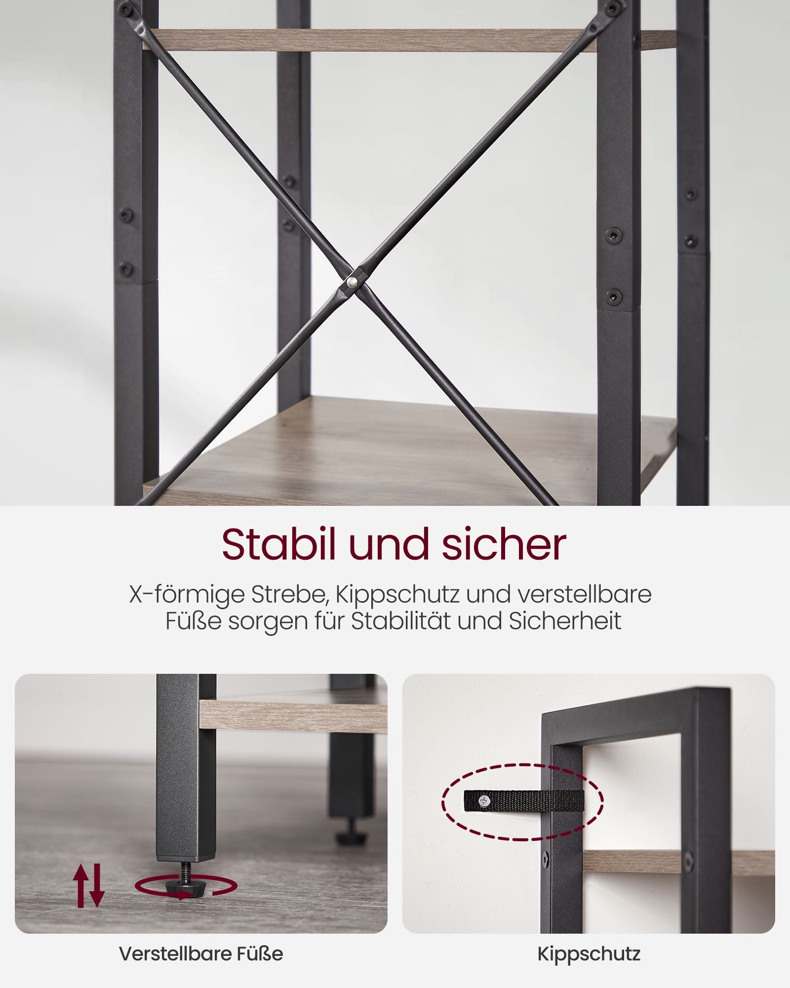 Bookcase-with 6 levels-Open shelves-Greige-Zwart