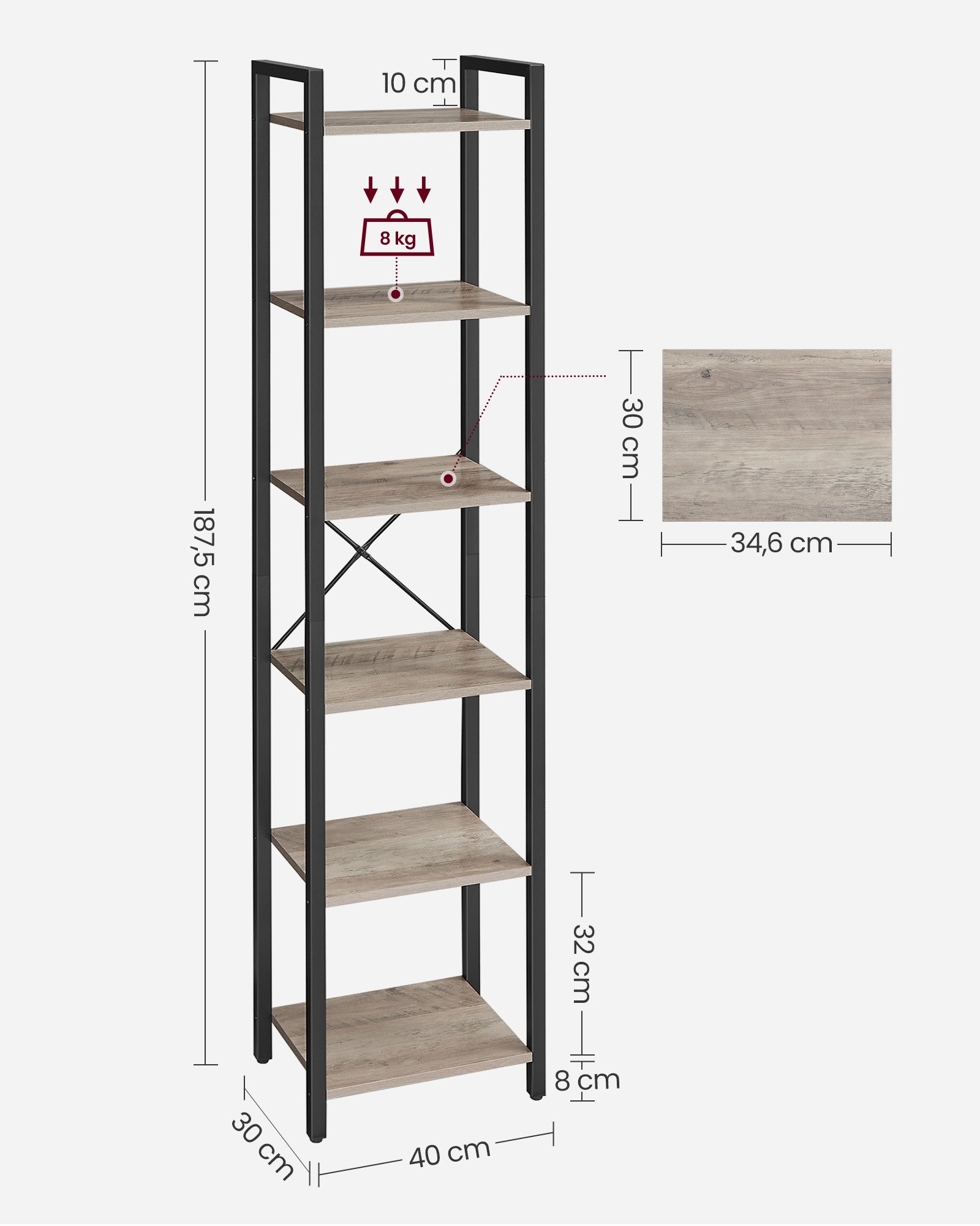 Bookcase-with 6 levels-Open shelves-Greige-Zwart
